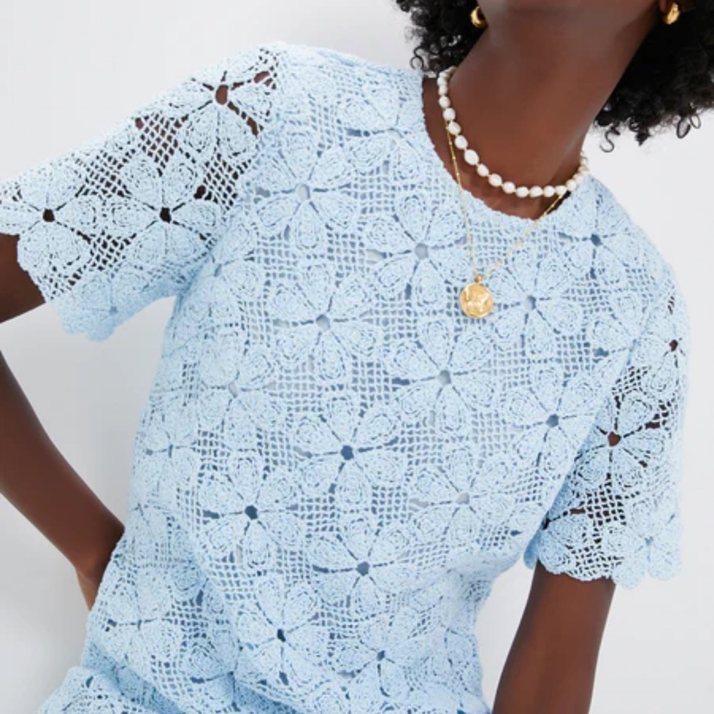 Tuckernuck Baby Blue Crochet Lace Short-Sleeve Mini Dress - Picture 4 of 11